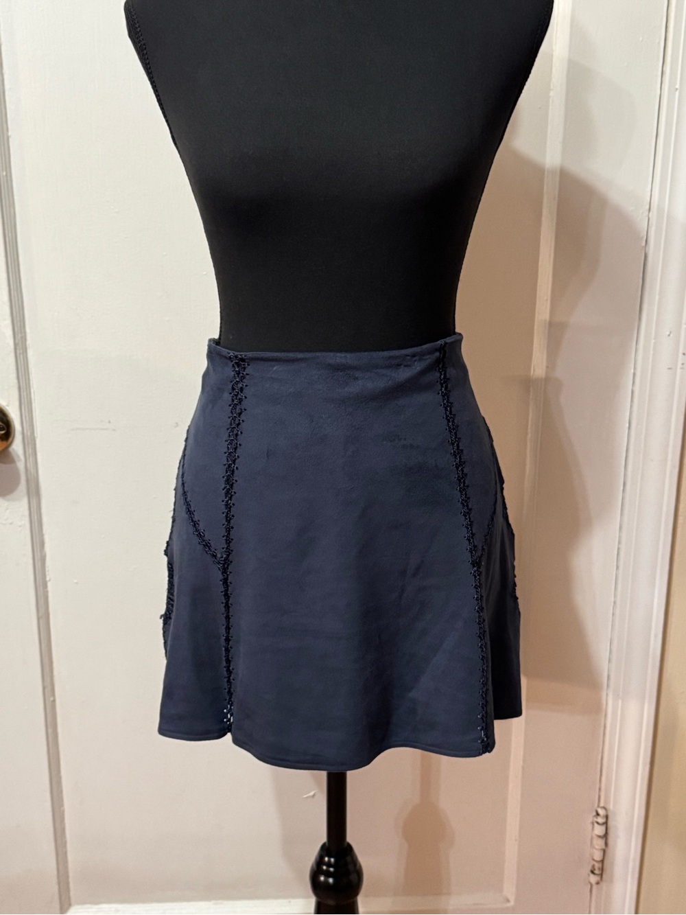 American Rag Navy Blue Skater Skirt with Decorative Stitching